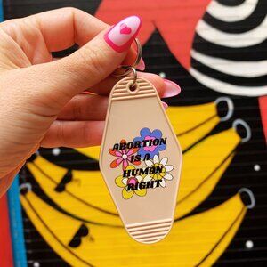 Abortion is a Human Right Pro Choice Feminist Groovy 70s Floral Keychain NWT